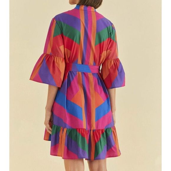 Farm Rio 295672 Women's Sz Small Multicolor Amanda Stripes Mini Dress - Picture 2 of 16